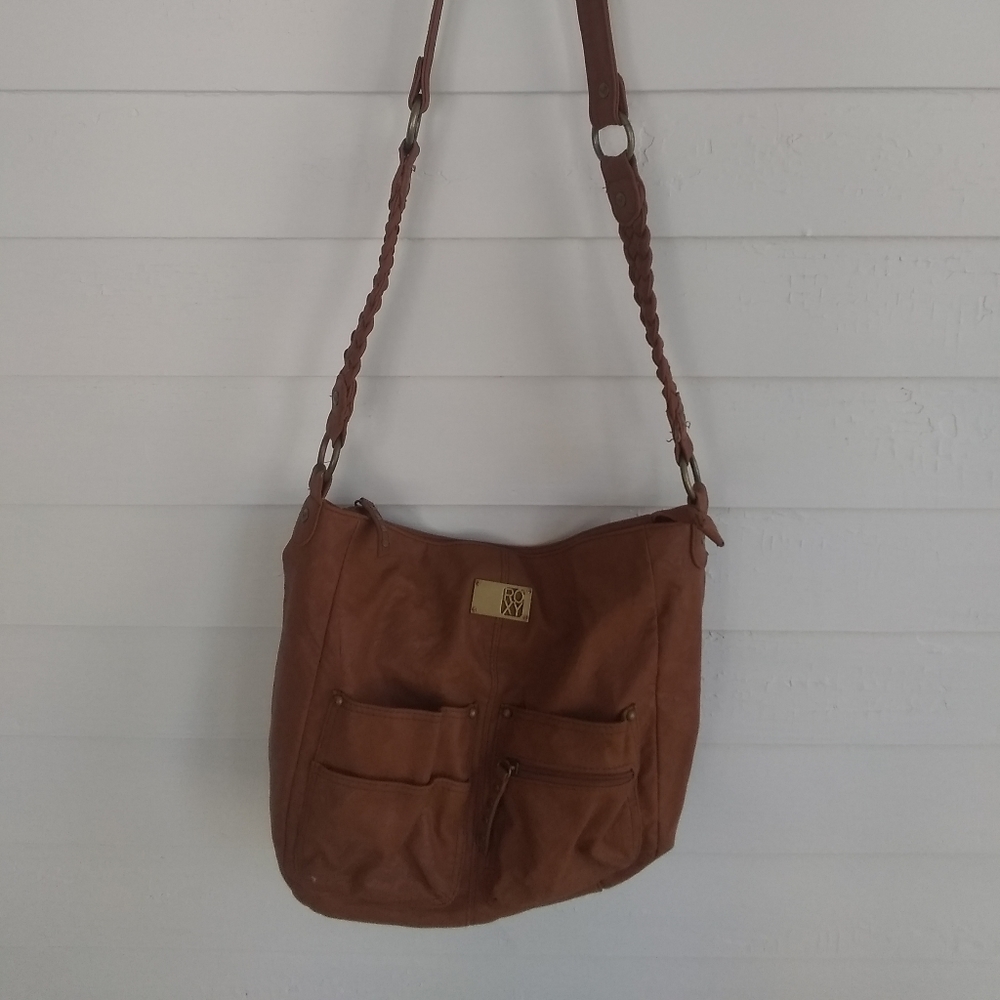 Roxy brown leather messenger bag purse